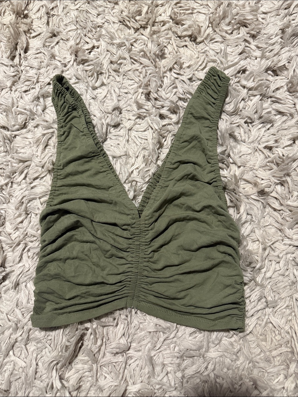 Forever 21 Olive Green Ruched V-Neck Women's tank Top
